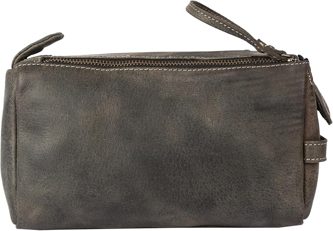 KomalC Premium Buffalo Leather Toiletry Bag for Men & Women With Water resistant Lining, Grooming Travel Pouch, Unisex Wash Bag for Toiletries, Gifts for Men and Women - Image 3