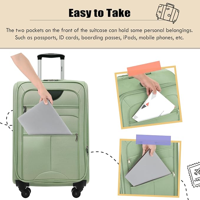 Merax Softside Luggage Set, Travel Suitcase Expandable Lightweight 3 Piece | Luggage Sets with Spinner Wheels 22" 26" 30" Suitcase with TSA Lock (Light Green) - Image 4