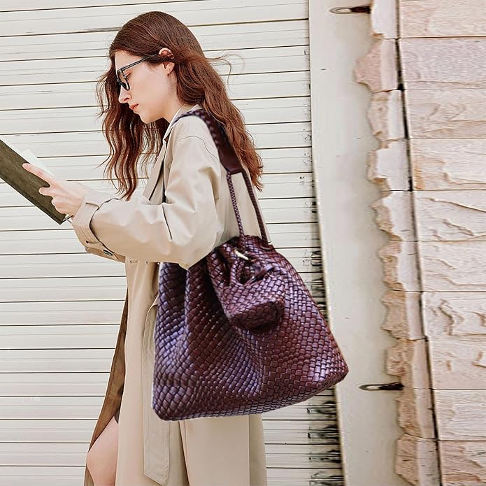 JINMANXUE Woven Purse for Women, Beach Hobo Shoulder Bag, Top-handle Tote Handbag, Shopper Underarm Satchel for Work Travel | Spacious Lightweight - Image 2