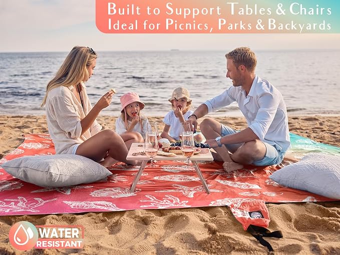 WEKAPO Beach Blanket Waterproof Sandproof Oversized, Extra Large Beach Mat Sand Free, Lightweight & Compact Sand Free Mat with 5 Stakes & 4 Corner Pockets - Image 4