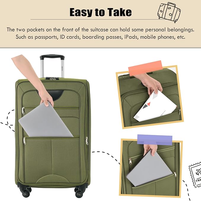 Merax Luggage Set, Softside Suitcase 3 Piece, Expandable Lightweight | Luggage Sets with Duffel Bag 22" 26" 30" Suitcase with Wheels TSA Lock,Army Green - Image 7