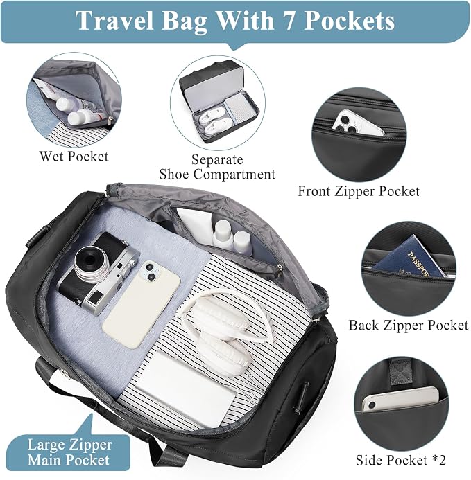 Extra Large Travel Duffel Bag, Carry-On Weekender Bags for Women Travel | Overnight Weekend Bag with Shoes Compartment for Travel Business Trips Sport Hospital, Toiletry Bag Included - Image 5