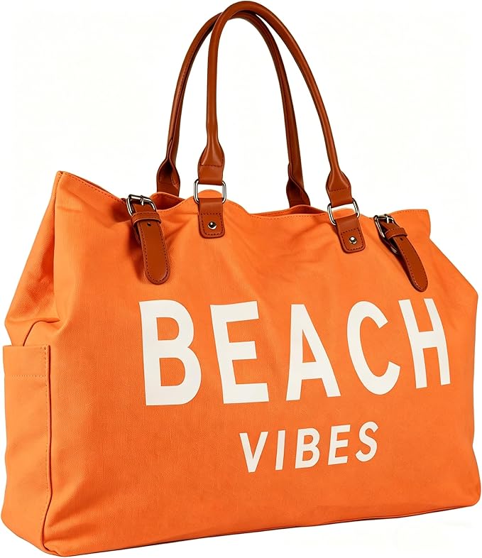 Lamyba Beach Bag with Vegan Leather Handle, Extra Large Beach Bag for Women Waterproof Sandproof, White | with Vegan Leather Handle - Image 4