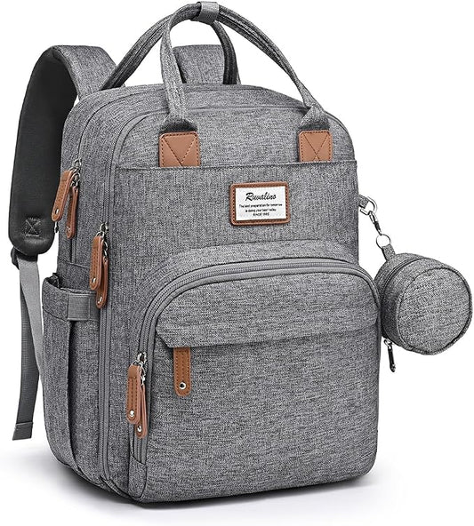 RUVALINO Diaper Bag Backpack-Multifunction Travel Baby Diaper Bag with Changing Pad, Insulated Bottle Holders & Pacifier Case, Large Capacity, Waterproof, Gray by RUVALINO