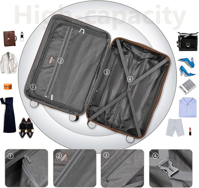 Cream 6 Piece Luggage Set Hard Shell - Expandable Suitcases with Spinner Wheels and Duffel Bags for Family Travel, Durable Carry On Luggage Sets with Lock for Women and Men - Image 7