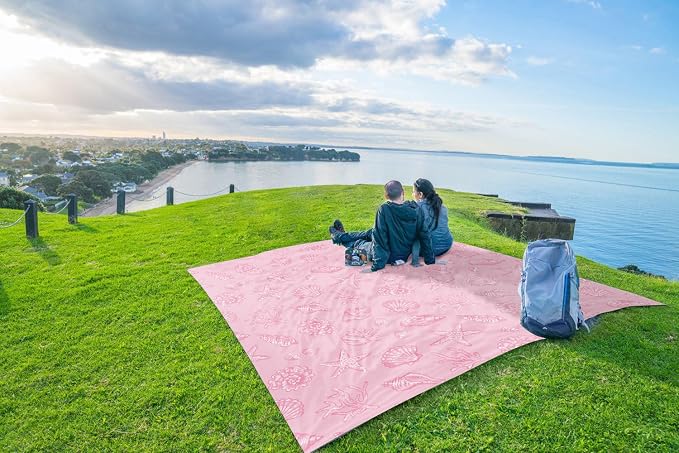 WEKAPO Beach Blanket Waterproof Sandproof Oversized, Extra Large Beach Mat Sand Free, Lightweight & Compact Sand Free Mat with 5 Stakes & 4 Corner Pockets - Image 8