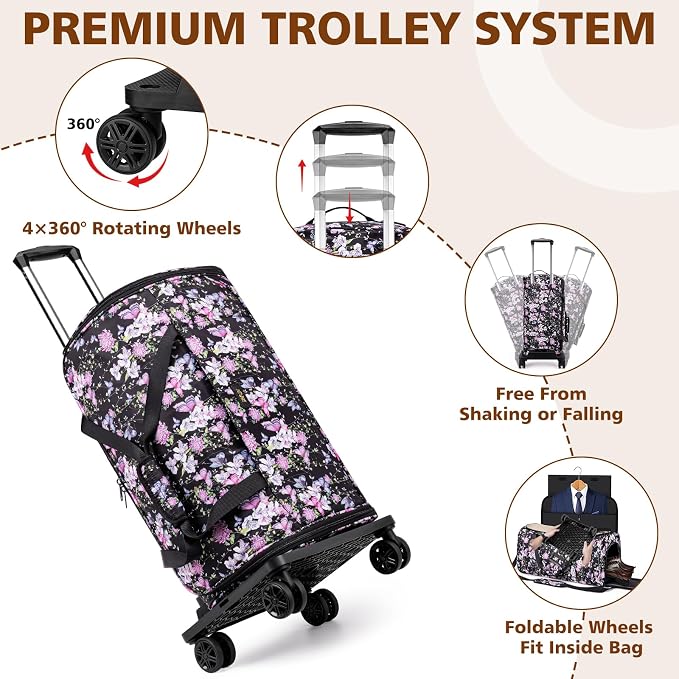Rolling Garment Bags for Travel - Carry on Convertible Garment Duffle Bags with Wheels for Men Women, 4 in 1 Large Travel Duffel Bags with Shoes Compartment Hanging Suit Dress Weekender Bag 4pcs Set - Image 4