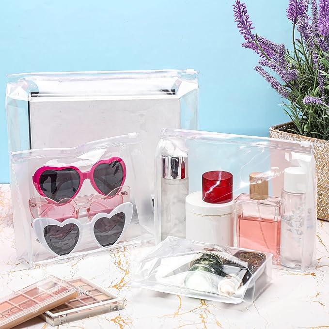 Xuniea 100 Pcs Mini Clear Makeup Bag PVC Small Travel Toiletry Organizer Pouches Bulk Waterproof Transparent Plastic Cosmetic Bag with Zipper for Women Men Travel (11'',9.8'',7.9'',5.9'') - Image 7