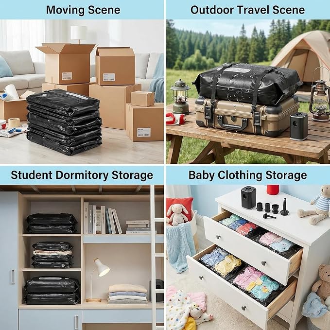 11-Pack Travel Vacuum Bags with Pump, 2×28L TPU Waterproof Vacuum Seal Bags + 9 PA&PE Compression Bags (S/M/L),Space Saver for Clothing, Luggage,Travel,Backpacks & Suitcases,Home Storage - Image 7