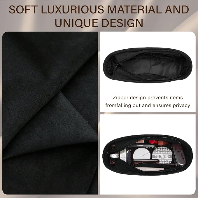 Doxo Velvet Purse Organizer Insert for LV Carryall PM, Carryall Bag Organizer Insert with Zipper Closure & YKK Zipper Pocket, Luxury Handbag Tote Lining Bag Shapers for Women (Black, PM) - Image 5