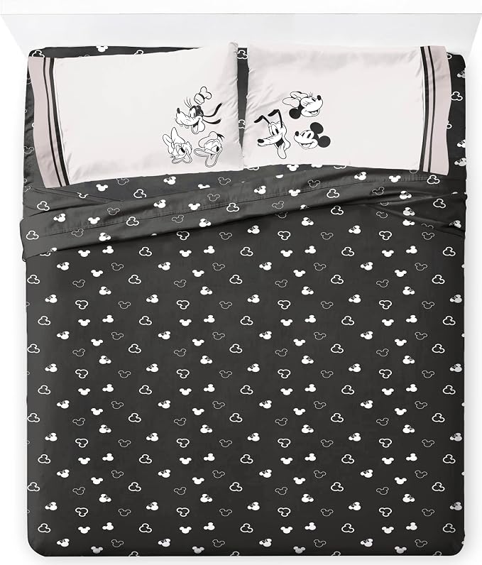 Jay Franco Kids Sheet Set with Fitted, Flat Sheets & Pillow Cover - Ultra-Soft Bedding with Pillowcase for Room Decor, Black - Mickey and Friends, 4 Piece Full by JayFranco