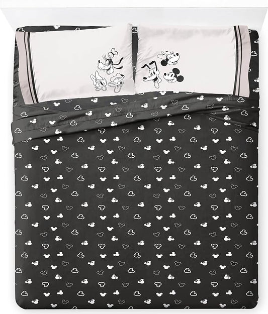 Jay Franco Kids Sheet Set with Fitted, Flat Sheets & Pillow Cover - Ultra-Soft Bedding with Pillowcase for Room Decor, Black - Mickey and Friends, 4 Piece Full by JayFranco