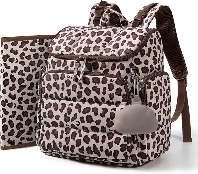 mommore Diaper Bag Backpack, Baby Bag with Waterproof Changing Pad and Stroller Straps for Toddler, Diaper Backpack for Mom Dads with Insulated Pockets & Pacifier Case, Travel Essential, Leopard by mommore