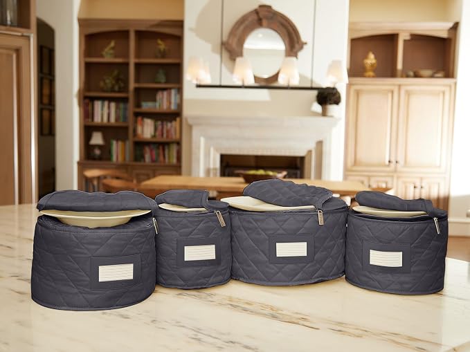 Covermates Keepsakes Dish Storage Set – Padded China & Dinnerware Storage Cases with Dividers, Cup & Stemware Storage, Quilted Polyester Protection, ID Window, Slate - Image 7