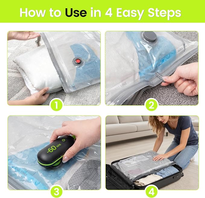 (17PACK) Travel Vacuum Bags with USB-Powered Pump (Plug to Work, No Battery) – Portable Vacuum Sealer for Travel & Home, Space-Saving Compression Bags for Clothes, Bedding & Seasonal Storage - Image 6