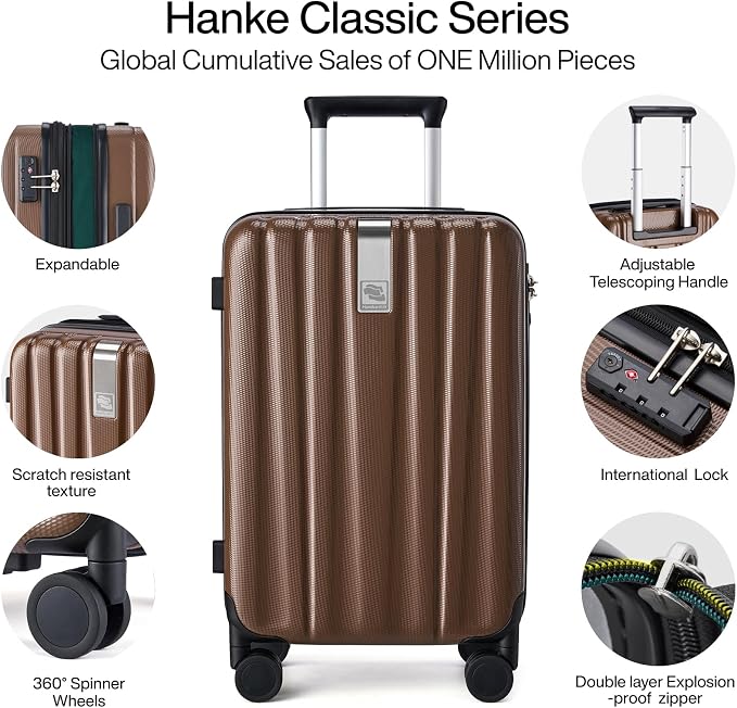 Hanke 20 Inch Expandable Carry on Luggage 22x14x9 Airline Approved Lightweight PC Hard Shell Suitcases with Wheels Tsa Luggage Rolling Suitcase Travel Luggage Bag for Weekender(Brown) - Image 4