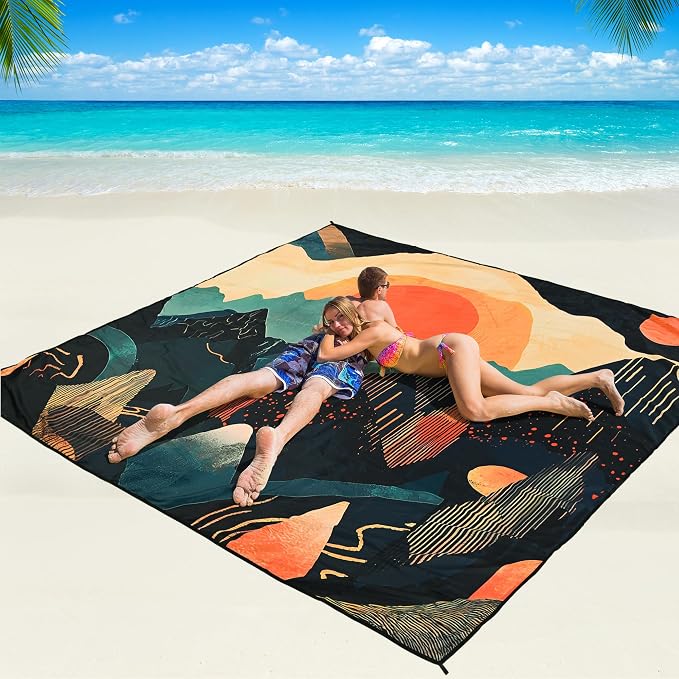 WIWIGO Beach Blanket Waterproof Sandproof Beach Mat 79" X 83"/10'x9'for 2-8 Adults Quick Drying Outdoor Picnic Mat Beach Accessories for Travel, Camping, Hiking by WIWIGO
