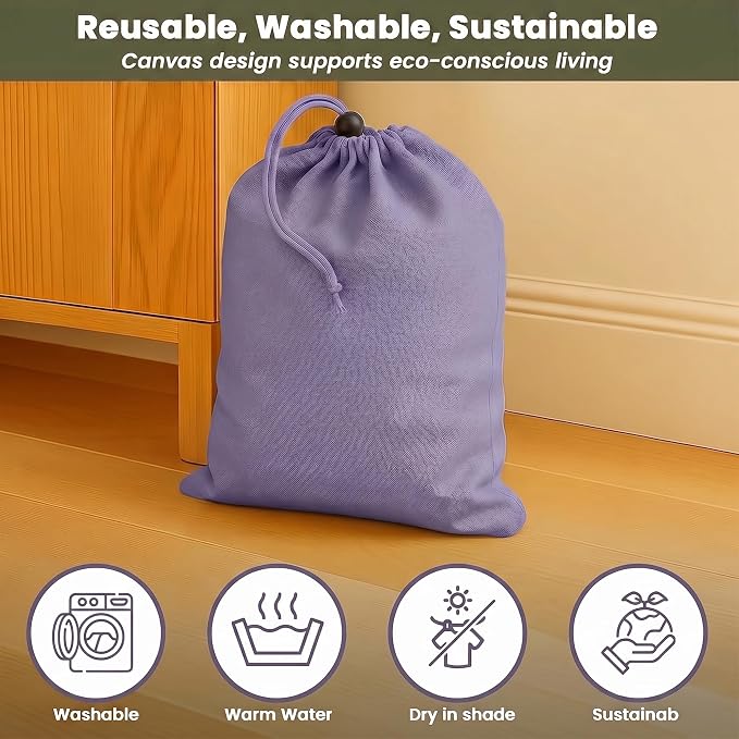 LFH Cotton Rich Shoe Storage Bags with Drawstring, Dustproof Breathable Reusable Organizer, Perfect For Travel, Dorm, Hotel,College,Gym,Easy to Carry,Machine Washable12"x17" (Pack of 2)-Lavender - Image 8