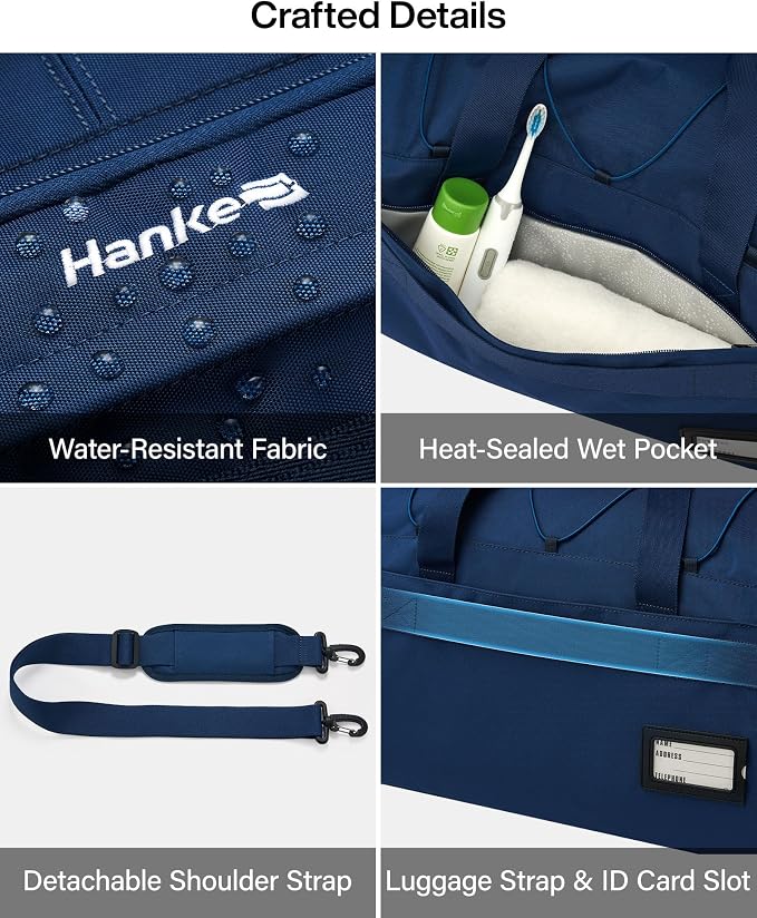 Hanke Duffle Bag for Travel, Dual Expandable 45L-55L Carry On Duffel, 3 In 1 Weekender Tote, Water Resistant Overnight Bag with 15.6" Compartment for Men Women, Blue - Image 6