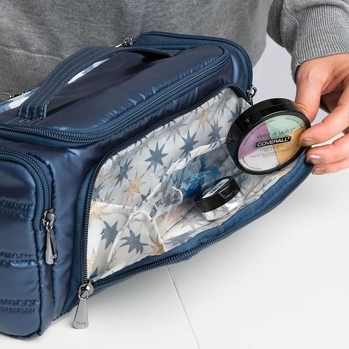 Lug Trolley Cosmetic Case for Travelers – Accordion Brush Pocket, Trolley Sleeve, 100% Polyester – METALLIC GOLD - Image 7