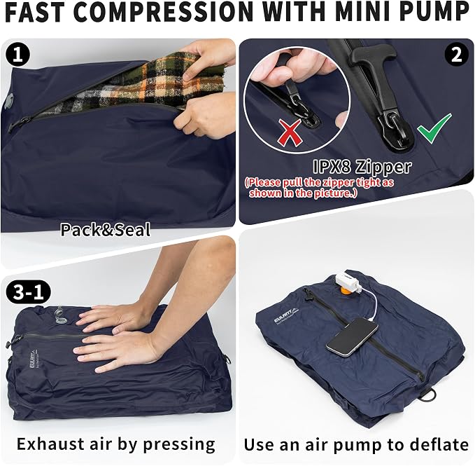 Eulant Travel Vacuum Bags with Pump,Professional IPX8 Waterproof Vacuum Compression Bag for Carry-On Suitcase & Travel Backpack,Space Saver Bags Packing Organizers(2 Pack,Navy) - Image 8