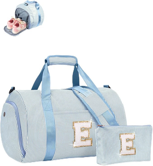 Holiday Gift for Grandkids, Girls Travel Duffle Bag, Kids Initial Overnight Bags with Shoe Compartment, Customized Weekender Bag with Makeup Pouch, Preppy Things for Preteen (Letter E) by Vogewood