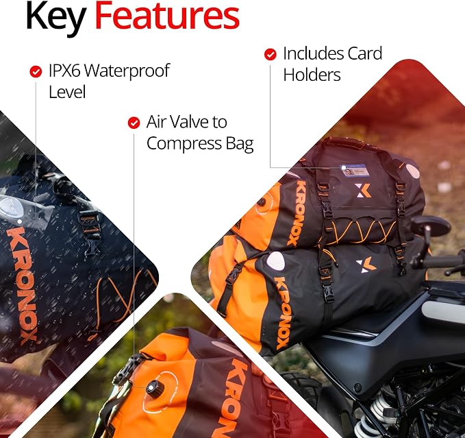 KRONOX Motorcycle Duffel Bag Waterproof, 40L Black – Durable Motorcycle Luggage & Saddle Bags. Back Seat Dry Bag for Travel, Commute & Dirt Bike Gear - Image 7