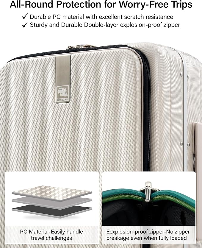 Hanke 24 Inch Checked Luggage PC Hard Case Luggage Top Opening Aluminum Frame Travel Luggage Suitcases with Wheels for Woman Men.(Ivory white) - Image 4