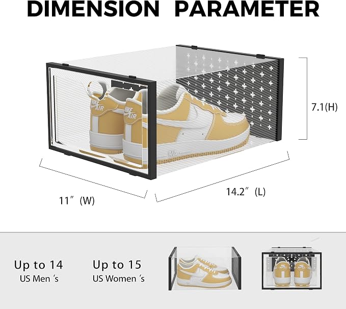 Pinkpum 12 Pack XXL Shoe Storage Box Fit for Size 14, Clear Plastic Stackable Shoe Organizer for Closet, Shoe Containers Sneaker Storage Clear and Black - Image 5