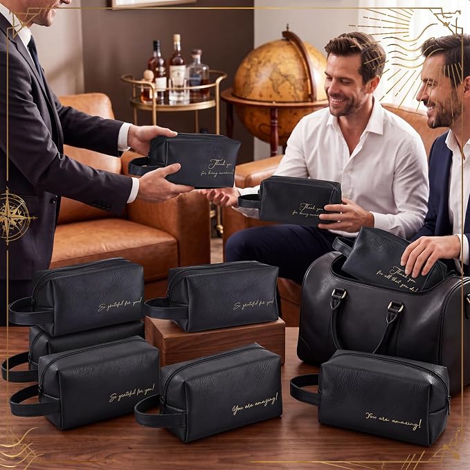 8 Pcs Men Toiletry Travel Bags Bulk Black Leather Toiletry Bags for Men Employee Appreciation Groomsmen Gifts Toiletries Kit for Business Trip Wedding Travel - Image 8