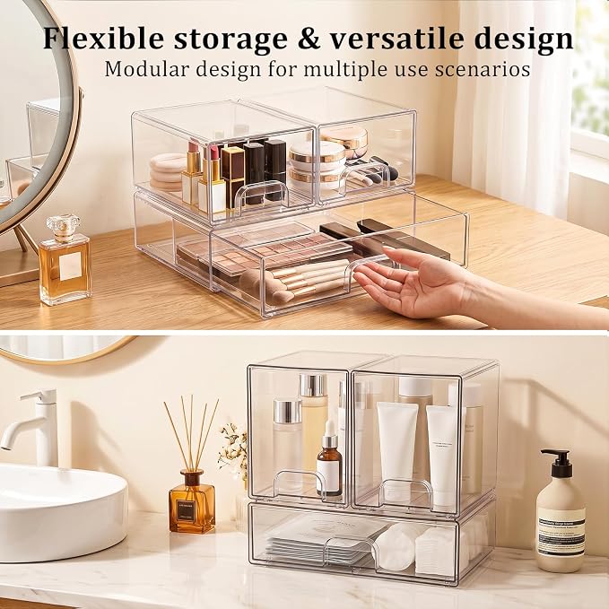 Clear Stackable Storage Drawers: Baby Bottle Storage Organizer, Acrylic Bottles Station Organizer Container for Countertop, Vanity, Bathroom, Cabinet Organization - 6 Pack - Image 5