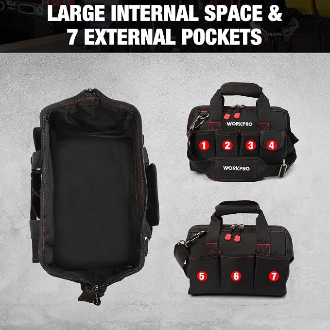 Workpro 12-inch Close Top Wide Mouth Storage Tool Bag, W081020A - Image 6
