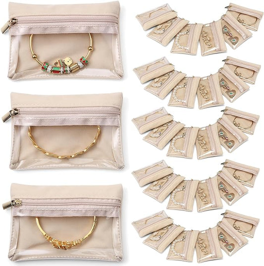 VLANDO Jewelry Travel Case,Travel Jewelry Organizer with Clear Velvet Jewelry Bags Zipper Pouch for Women Girl Gift 33Pcs by VLANDO