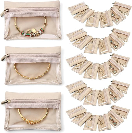 VLANDO 33 Pcs Travel Jewelry Case Velvet Jewelry Pouch with Zipper Clear Travel Jewelry Bag Jewelry Travel Organizer for Travel Business Trip Mother Day Mom Gifts for Mom Wife Women by VLANDO