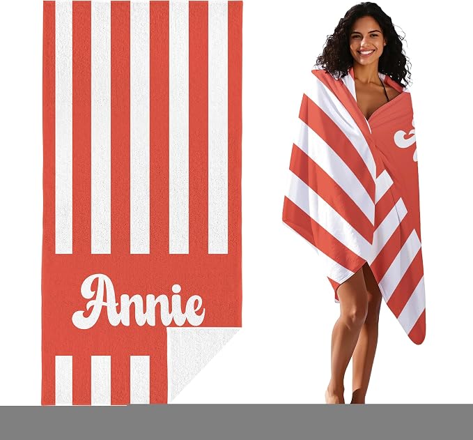 JML Personalized Beach Towel with Name, Custom Cabana Stripe Beach Towel, Customized Microfiber Pool Towel, Quick Dry & Absorbent Swim Towel for Adult,Mother's Day, Birthday, Summer Holiday,Vacation - Image 2