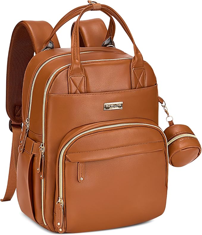 RUVALINO Diaper Bag Backpack, Multifunction Travel Pack Maternity Baby Changing Bags, Large Capacity, Waterproof, Brown by RUVALINO