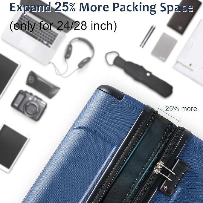 Blue 6 Piece Luggage Set Hard Shell - Expandable Suitcases with Spinner Wheels and Duffel Bags for Family Travel, Durable Carry On Luggage Sets with Lock for Women and Men - Image 5