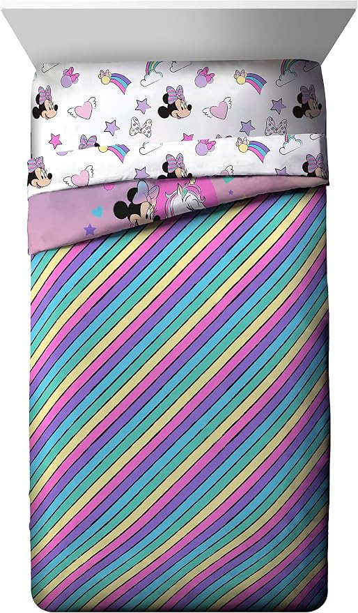 Disney Minnie Mouse Full Size Comforter Set 7 Piece Kids Bedding, Pink | Unicorn, Comforter Sheets Shams Pillowcases, Official Product, Soft Microfiber, Machine Washable, Girls Gift - Image 3