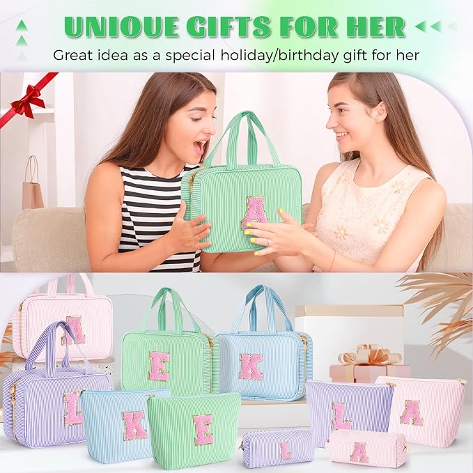 Gifts for Teen Girls Women - Travel Hanging Toiletry Bag & Makeup Bag - Personalized Initial Cosmetic Bag | Birthday Gift for Girl Trendy Stuff - Green P - Image 7