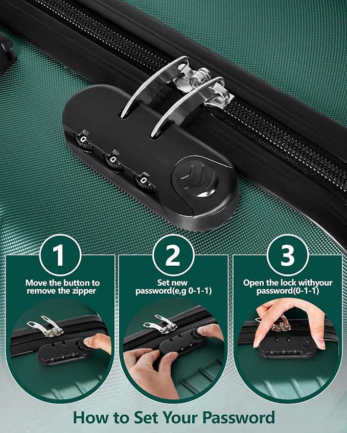 Suitour 11 Piece Travel Luggage Sets(32″/28″/24″/20″), 4 Piece Hardshell Suitcase with Wheels, 20inch Carry on Luggage, 24inch 28inch 32inch Checked Luggage(Dark Green) - Image 5
