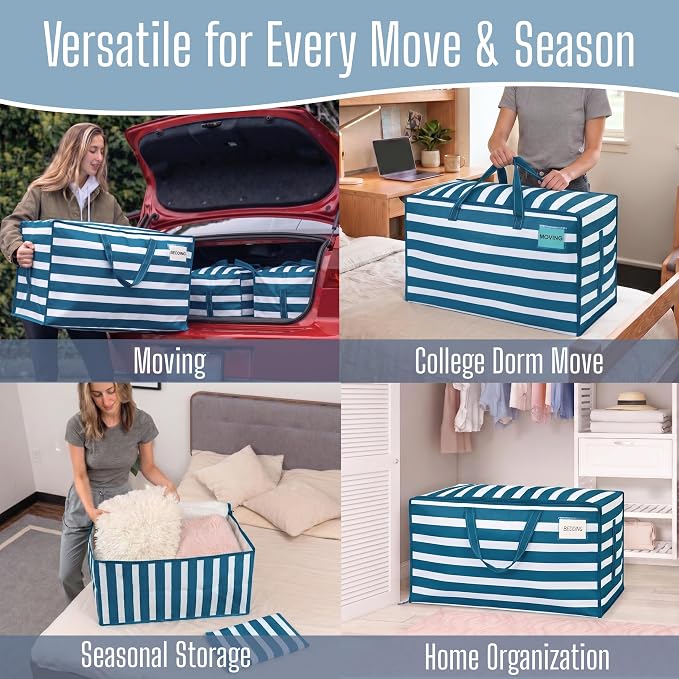 VENO 8 Pack Extra Large Heavy Duty Moving Bags with Wide Opening & Reinforced Handles, Reusable Storage Tote Bags with Strong Zippers for Clothes, College Dorm Essentials & Moving Supplies - Image 6