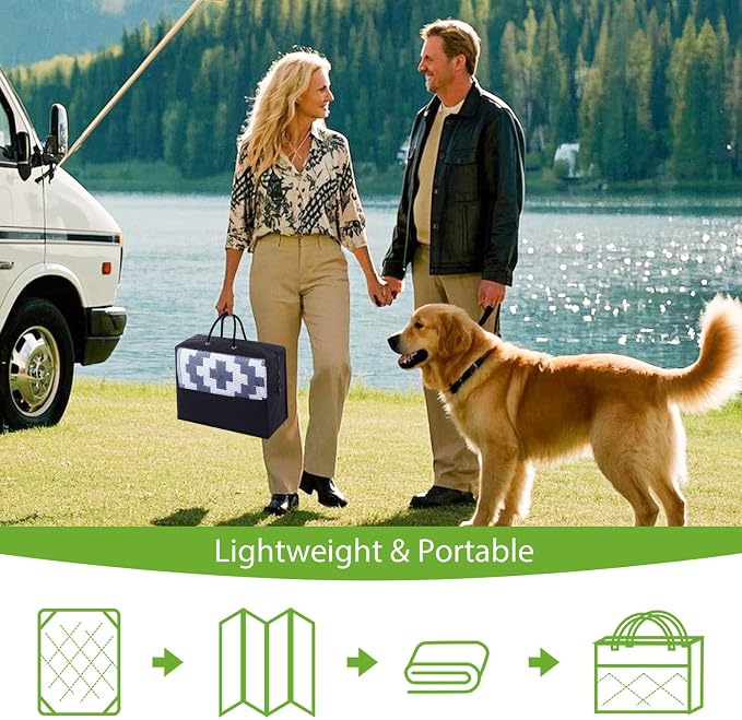 Smiry Waterproof Outdoor Rug 9x12 ft, Reversible Plastic Straw Patio Camping Rugs, Outdoor Indoor RV Mat Carpet for Patio, Outside Entry, Backyard, Deck, Bench, Picnic, Camper, White & Navy - Image 6