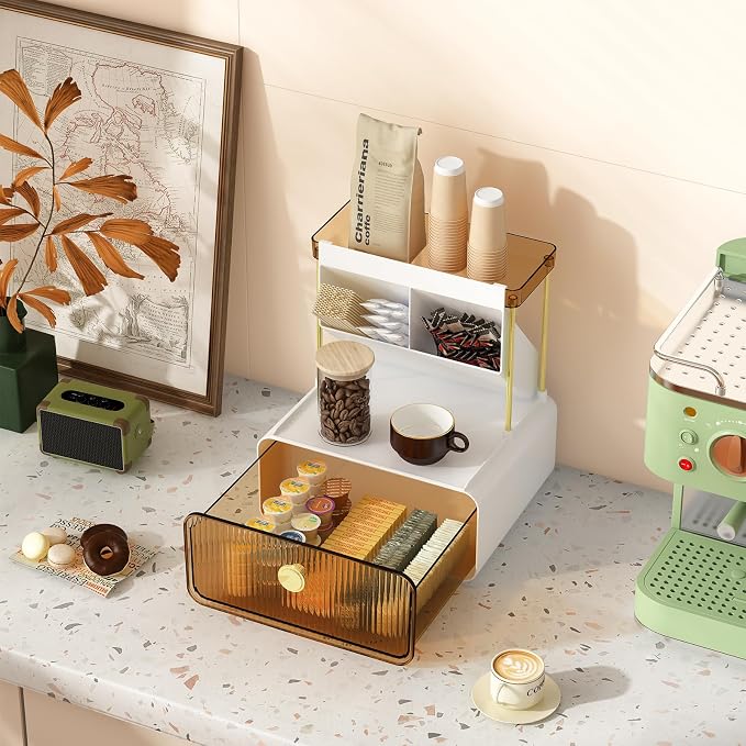 FOLLOWIN 3 Tiers Makeup Organizer with Drawer, Cosmetic Display with Lipsticks Brush Holder, Cosmetics and Beauty Supplies Organizers for Vanity, Dresser, Bathroom Desktop Countertop Organizer, Amber - Image 5