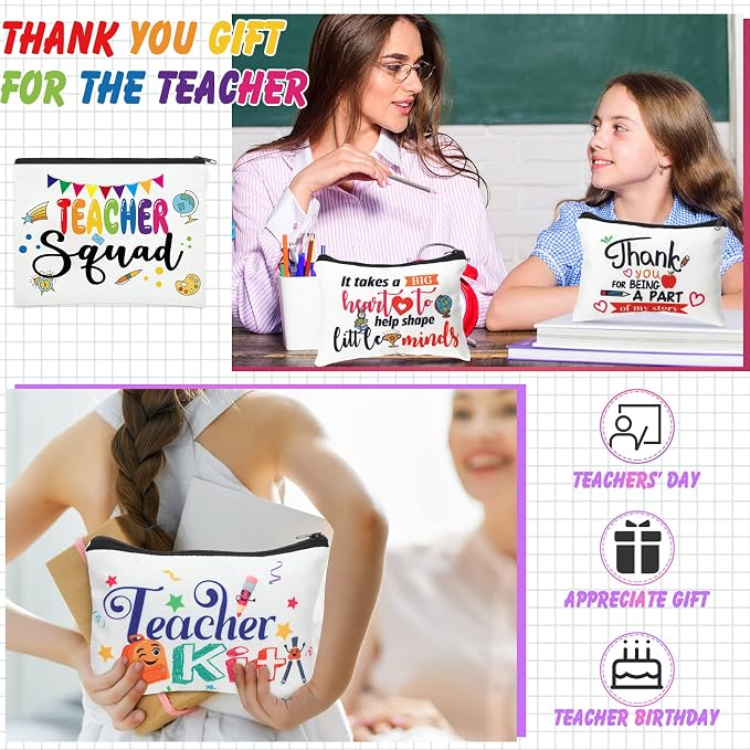 Hillban 32 Pcs Teacher Appreciation Gifts Bulk Colorful Appreciation Makeup Bag Funny Pencil Pouch for Women Thank You Gifts for Teacher Birthday Retirement(Cute) - Image 4