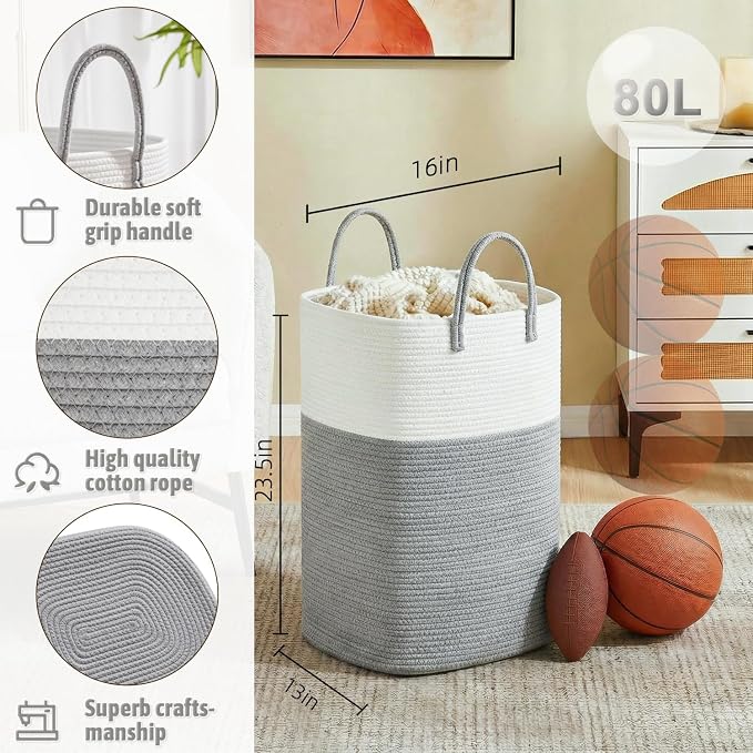 Artfeel Laundry Basket,Woven Cotton Rope Laundry Hamper,60L Versatile Storage for Dirty Clothes,Baby Toys,and Blankets in Bathroom, Nursery,and Living Room - Image 2