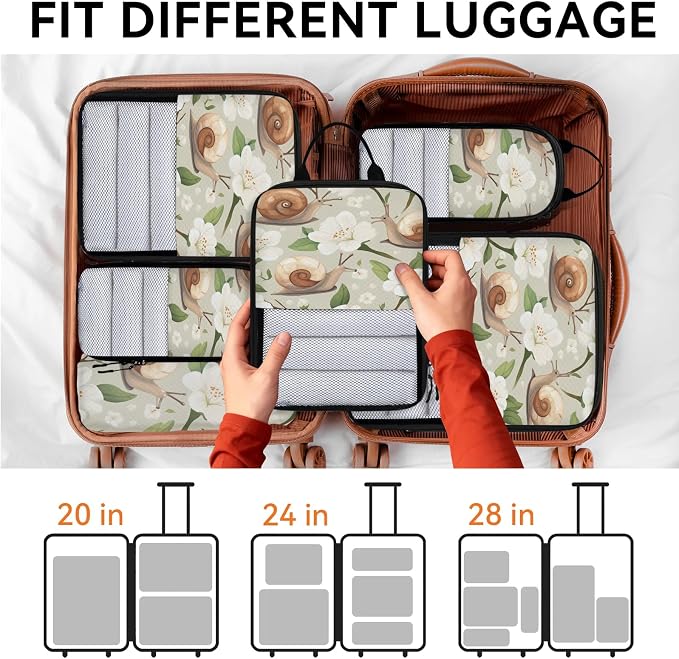 Floral Snail 6 Set Compression Packing Cubes for Travel Luggage Carry On Suitcase Compressible Expandable Packing Cubes Organizers Bag - Image 7