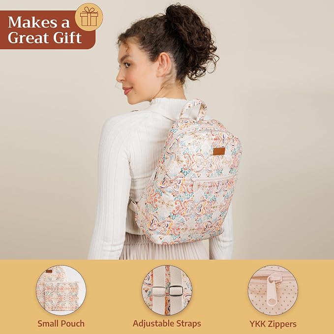 Maison d' Hermine Backpack for Women Men Cotton Shoulder Multipurpose Rucksack with Small Pouch Lightweight Multi Pocket Bag for Travel Work Beach Perfect for Spring Summer (Oris - Beige) - Image 5