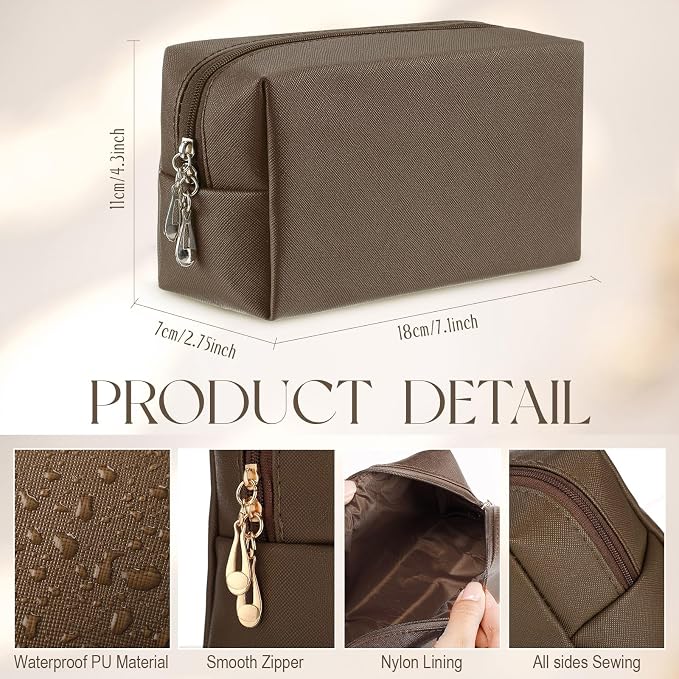 Kigeli Aesthetic Makeup Bags PU Leather Cosmetic Pouches Waterproof Plain Toiletry Bags Makeup Pouches Bulk for Women Party Gift Travel Storage Organizer(Coffee,7.1 x 2.8 x 4.3 in) - Image 2