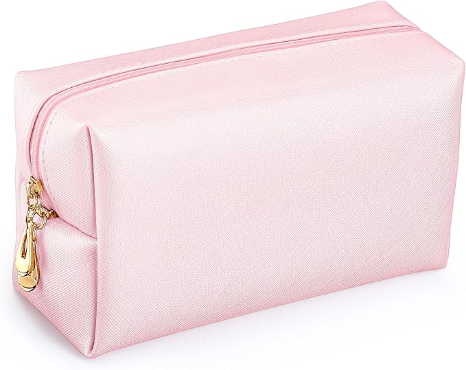 1 Pc Preppy Makeup Bags PU Leather Cosmetic Pouch with Zipper Waterproof Make up Bags Toiletry Beauty Container for Women Bridal Shower Favors End of the Year Teacher Gifts (Rose Gold) by Cunno