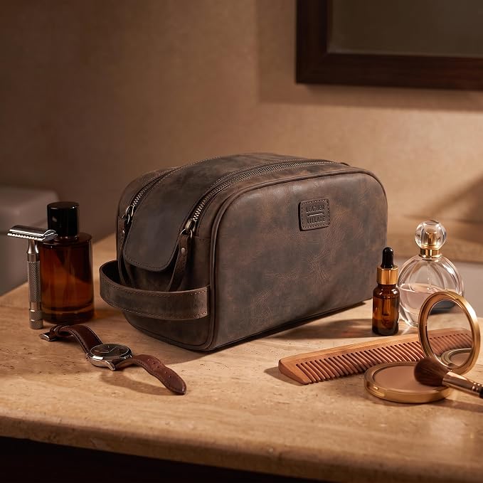 LEATHER VILLAGE Genuine Leather Toiletry Travel Bag With Waterproof Lining - Brown | King-Size Handcrafted Vintage Dopp Kit Bag, Shaving & Bathroom Organizer, Gift for Men & Women - Image 7